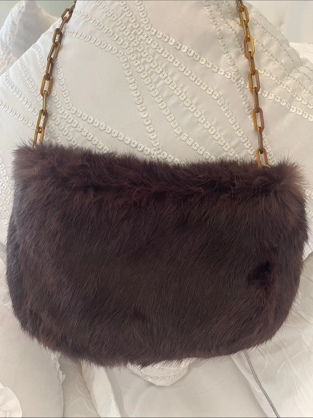 THE LIMITED Brown Fur Clutch with Chain